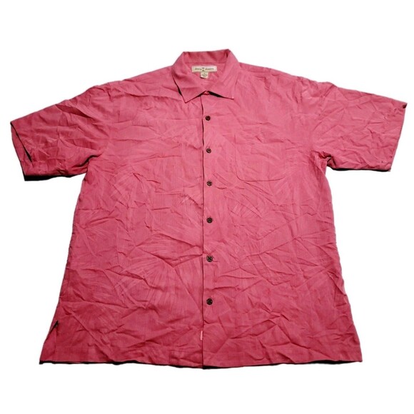 Tommy Bahama Tahitian Border Teaberry Salmon Camp Shirt Silk Cotton Blend NWOT - Picture 1 of 7